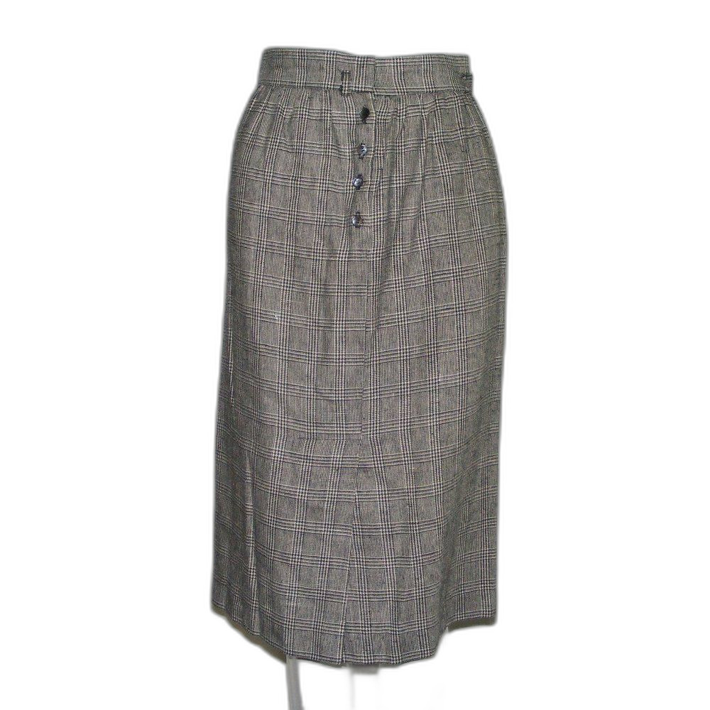 Vintage Glen Plaid Skirt, 25" Waist, Career, Buttons, Black/White, COS COB